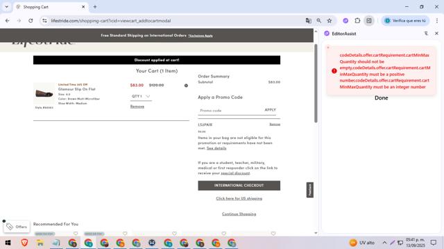 Bzees checkout page showing Bzees promo code box | Screenshot taken by SimplyCodes community member on Sep 13, 2025