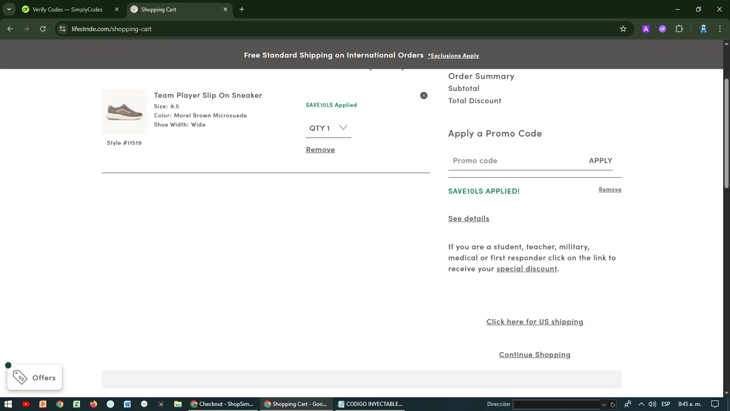 Bzees promo code screenshot showing code SAVE10LS applied at Bzees checkout page. Uploaded by SimplyCodes community member FrugalElite6366 on Aug 20, 2025
