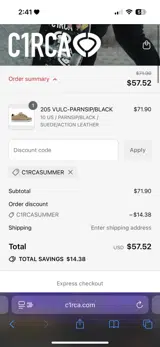 C1RCASUMMER coupon verification screenshot