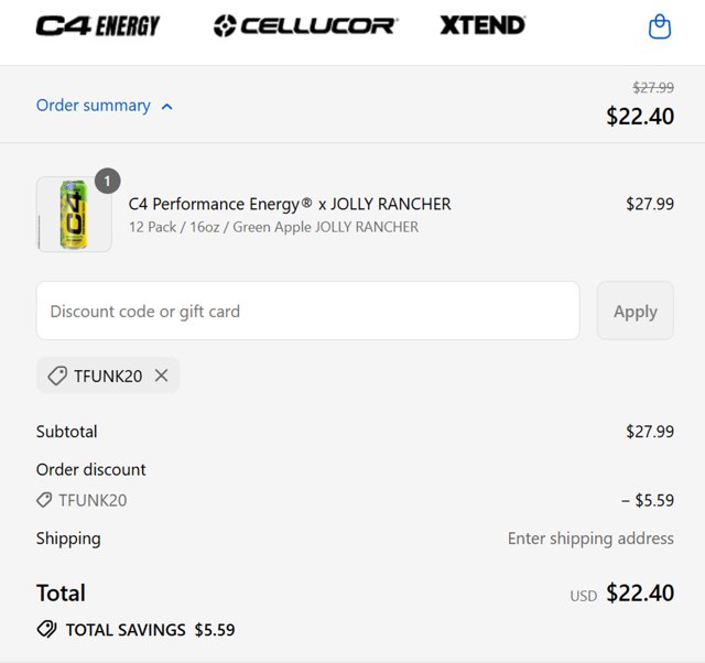 C4 Energy checkout page showing C4 Energy promo code box | Screenshot taken by SimplyCodes community member on Sep 2, 2025