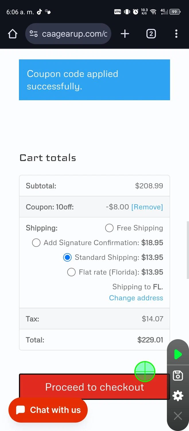 CAA USA coupon code screenshot showing code 10OFF applied at CAA USA checkout page. Uploaded by SimplyCodes community member GumballWatterson on Feb 21, 2025