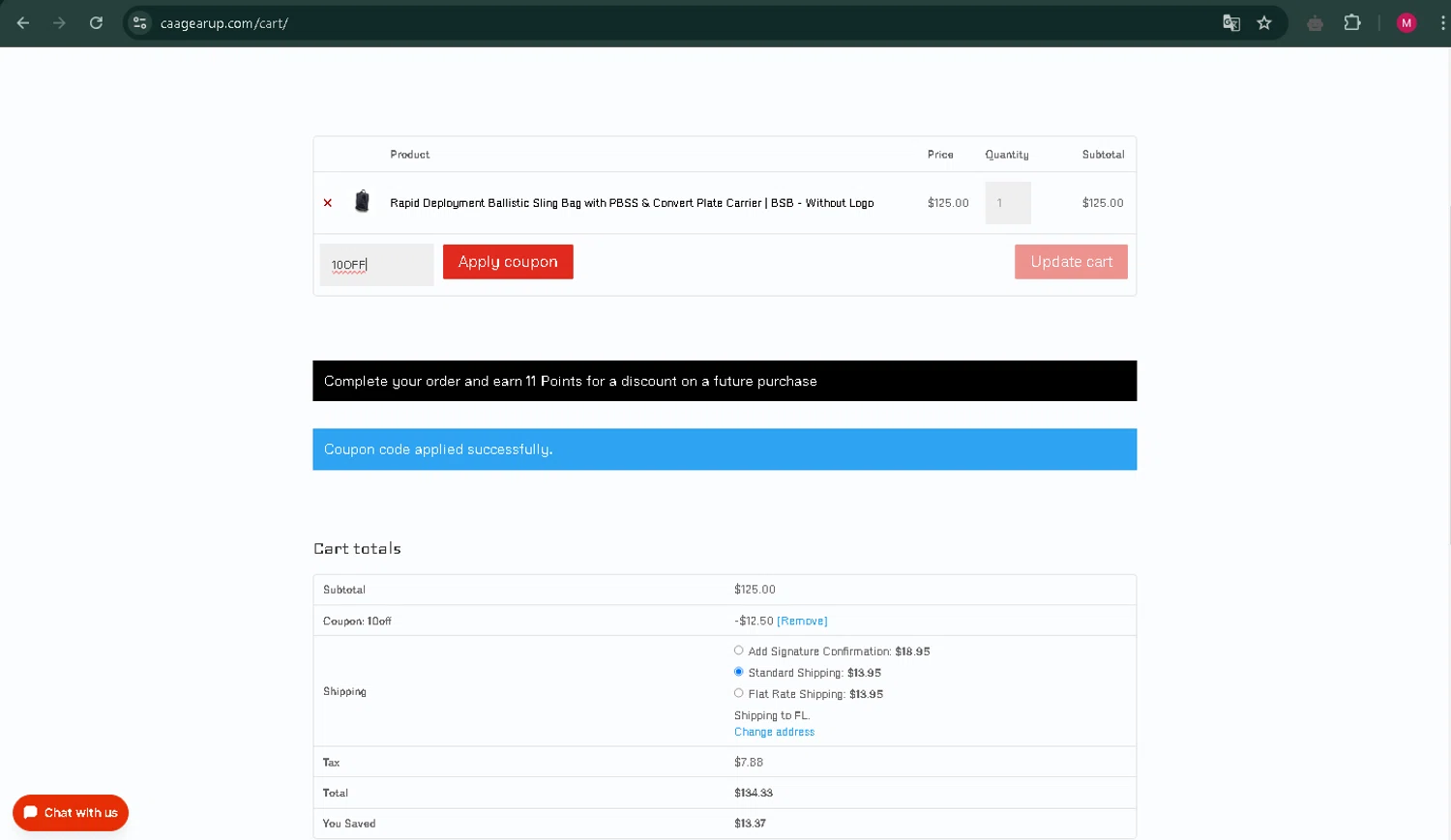 CAA USA coupon code screenshot showing code 10OFF applied at CAA USA checkout page. Uploaded by SimplyCodes community member MOYSEY007 on Jan 10, 2025