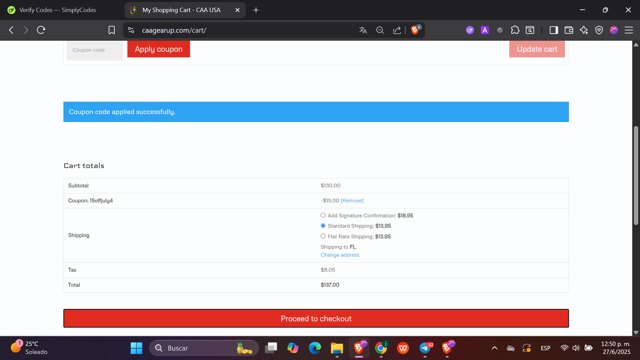CAA USA checkout page showing CAA USA coupon code box | Screenshot taken by SimplyCodes community member on Jun 27, 2025