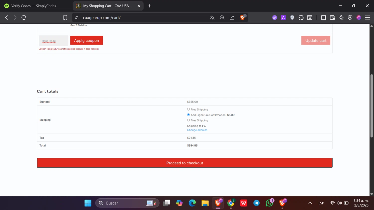 CAA USA coupon code screenshot showing code Rangready applied at CAA USA checkout page. Uploaded by SimplyCodes community member hanzell2 on Aug 2, 2025