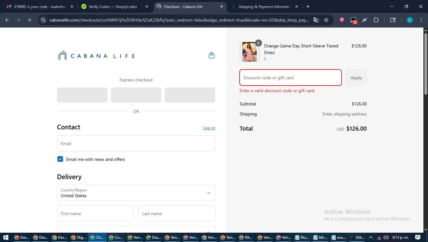 Cabana Life coupon code screenshot showing code SPORTY25 applied at Cabana Life checkout page. Uploaded by SimplyCodes community member ShrewdTitan3233 on Aug 12, 2025