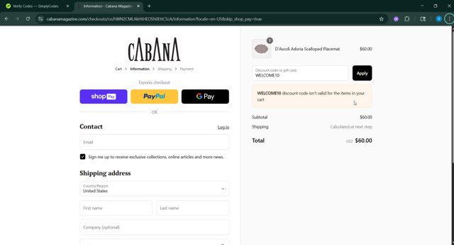 Cabana Magazine checkout page showing Cabana Magazine discount code box | Screenshot taken by SimplyCodes community member on Aug 25, 2025