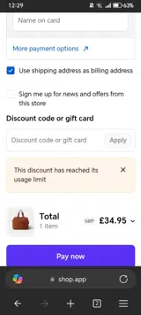 H7CQZSKX coupon verification screenshot