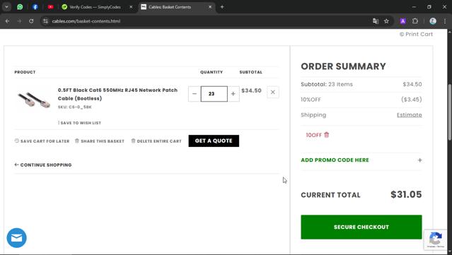 Cables checkout page showing Cables promo code box | Screenshot taken by SimplyCodes community member on Aug 16, 2025