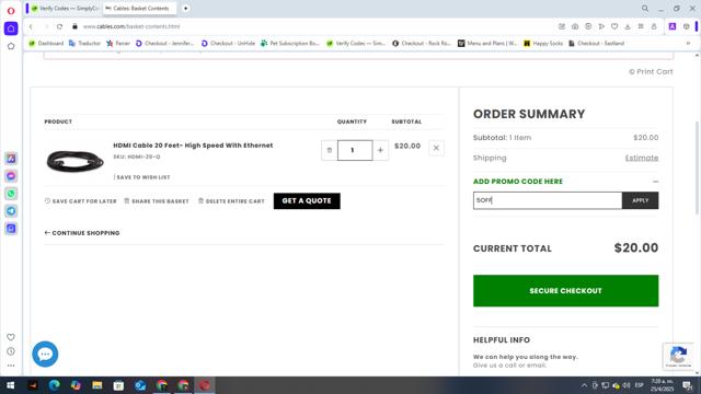 Cables checkout page showing Cables promo code box | Screenshot taken by SimplyCodes community member on Apr 25, 2025
