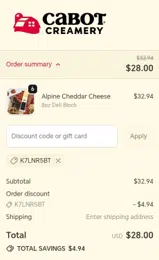 K7LNR5BT coupon verification screenshot