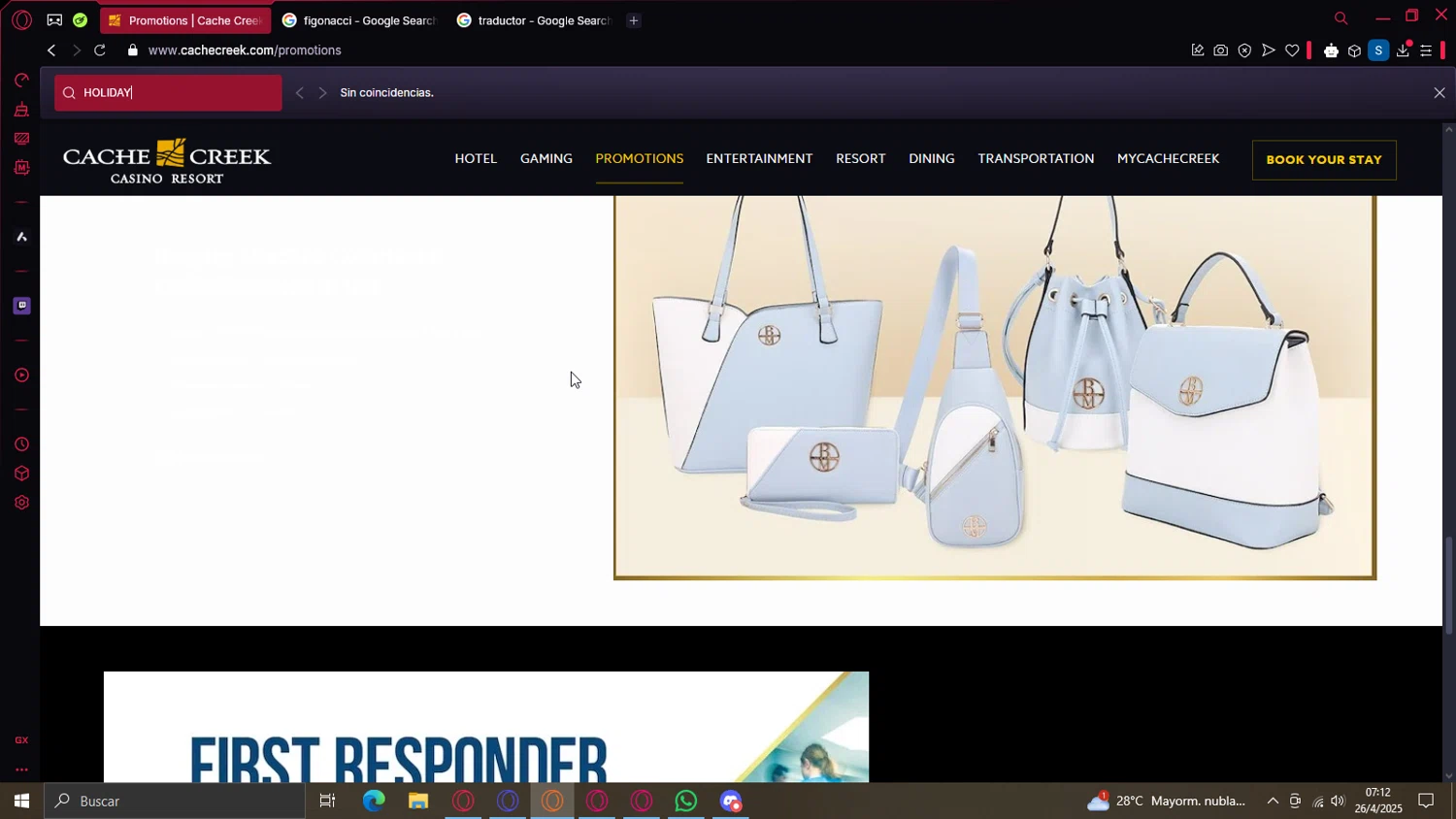 Cache Creek Casino Resort promo code screenshot showing code HOLIDAY applied at Cache Creek Casino Resort checkout page. Uploaded by SimplyCodes community member BAMBO_ on Apr 26, 2025