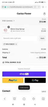 WELCOME20 coupon verification screenshot