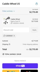 Caddie Wheel coupon verification screenshot