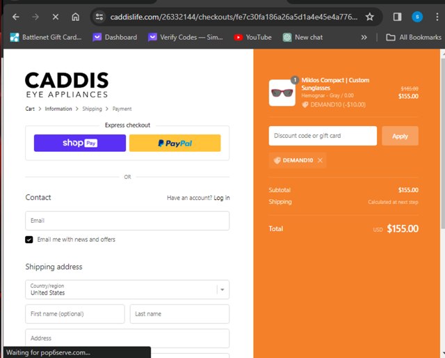 Caddis Eye Appliances checkout page showing Caddis Eye Appliances discount code box | Screenshot taken by SimplyCodes community member on Dec 27, 2023