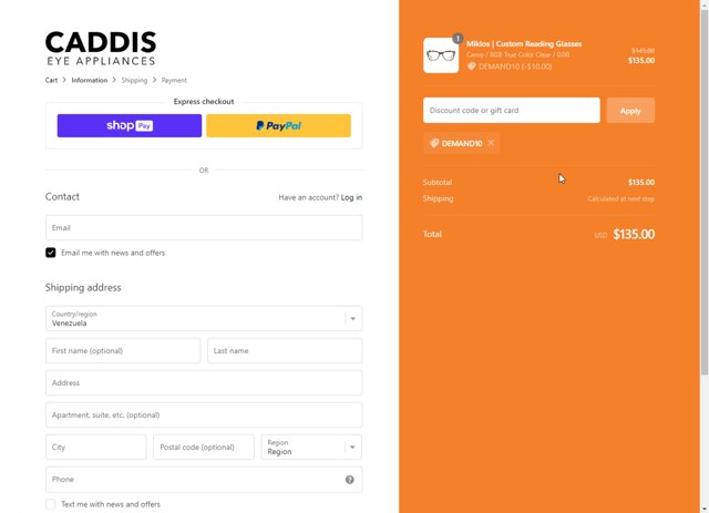 Caddis Eye Appliances checkout page showing Caddis Eye Appliances discount code box | Screenshot taken by SimplyCodes community member on Nov 13, 2023