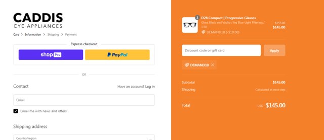 Caddis Eye Appliances checkout page showing Caddis Eye Appliances discount code box | Screenshot taken by SimplyCodes community member on Sep 21, 2023