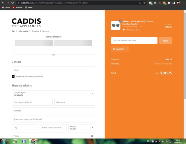 Caddis Eye Appliances checkout page showing Caddis Eye Appliances discount code box | Screenshot taken by SimplyCodes community member on Aug 2, 2023