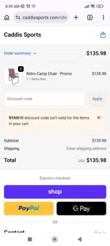 RYAN10 coupon verification screenshot