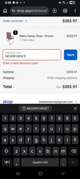 NEVERFORGET coupon verification screenshot
