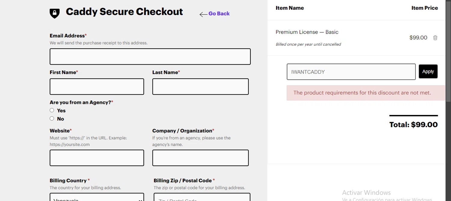 Caddy checkout page showing Caddy discount code box | Screenshot taken by SimplyCodes community member on Sep 2, 2024