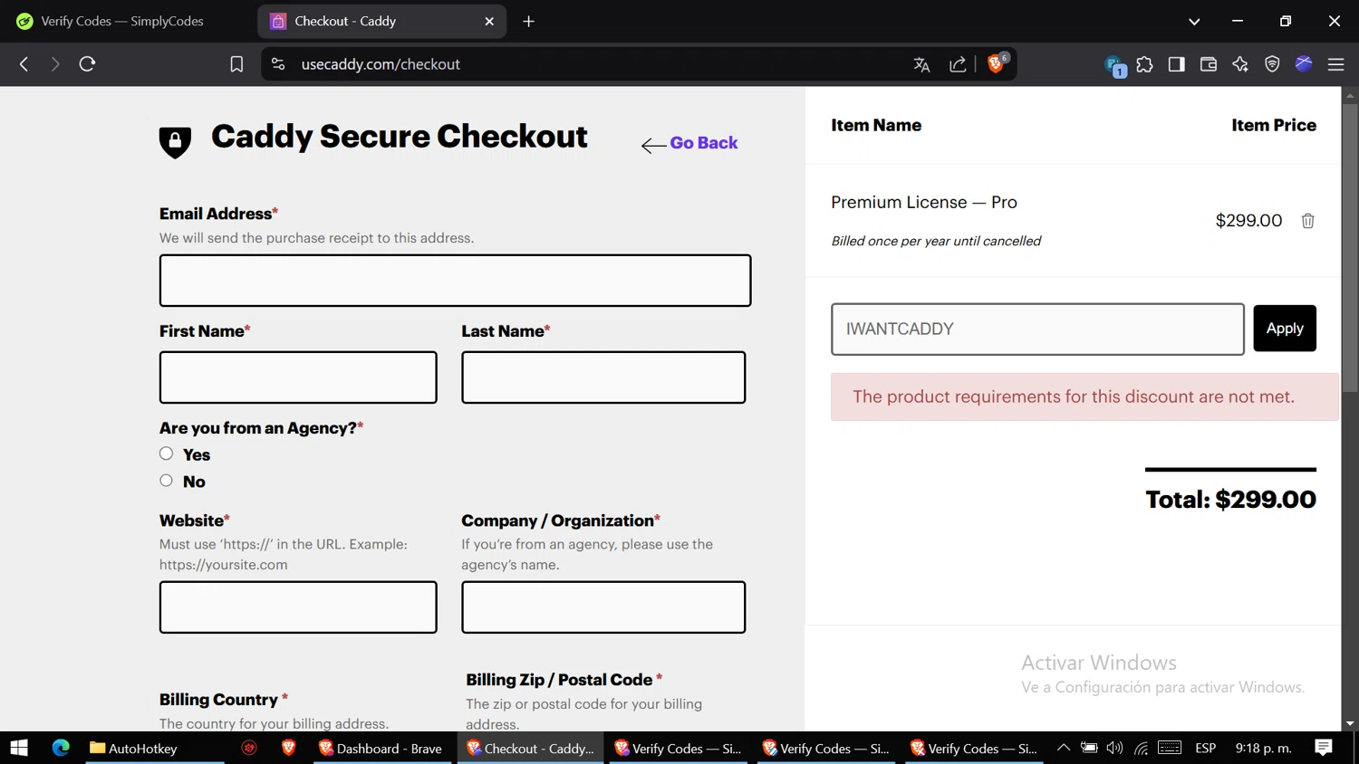 Caddy checkout page showing Caddy discount code box | Screenshot taken by SimplyCodes community member on Feb 18, 2025