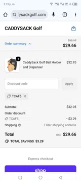 CaddySack Golf coupon verification screenshot