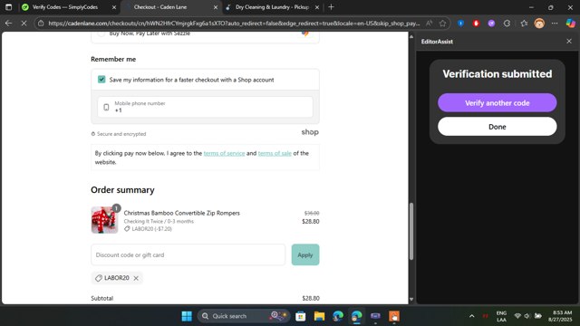 Caden Lane checkout page showing Caden Lane discount code box | Screenshot taken by SimplyCodes community member on Aug 27, 2025