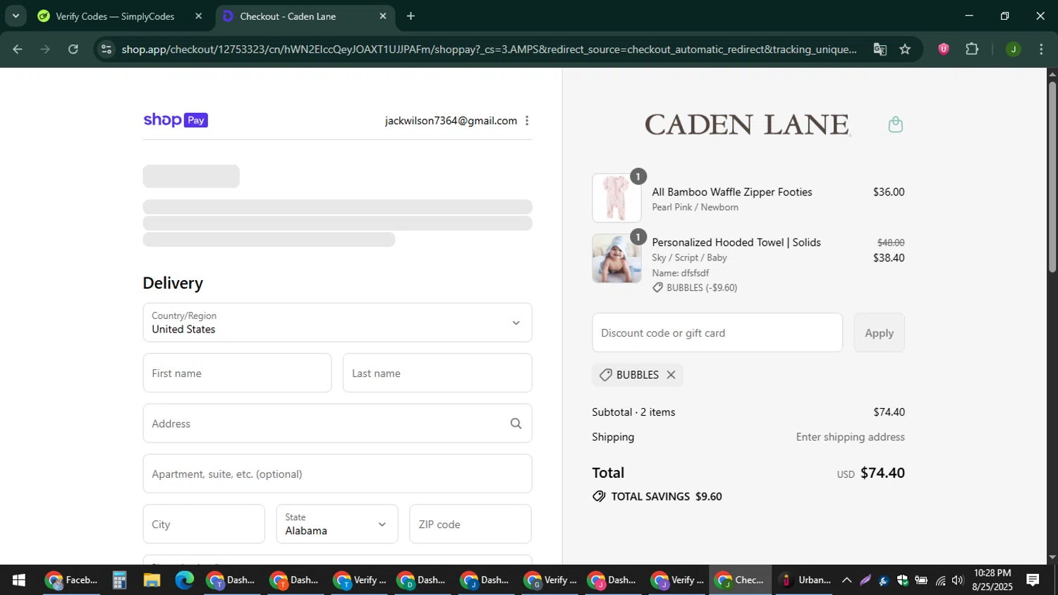 Caden Lane discount code screenshot showing code bubbles applied at Caden Lane checkout page. Uploaded by SimplyCodes community member ShieldFinder369 on Aug 26, 2025