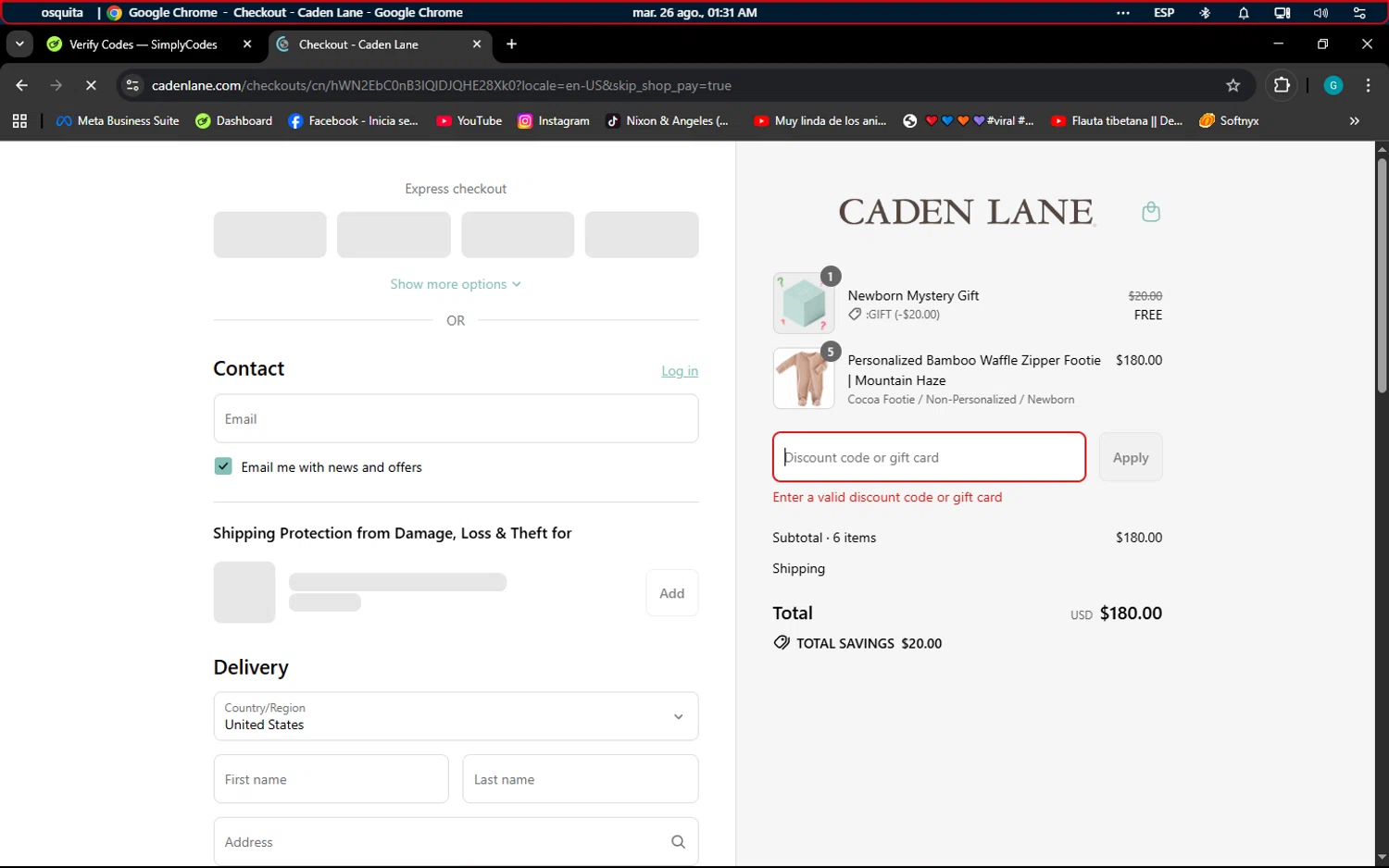 Caden Lane discount code screenshot showing code LD20 applied at Caden Lane checkout page. Uploaded by SimplyCodes community member ELROJO on Aug 26, 2025