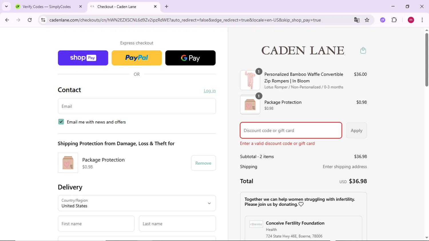 Caden Lane discount code screenshot showing code LD20 applied at Caden Lane checkout page. Uploaded by SimplyCodes community member PrimeSage7080 on Aug 26, 2025