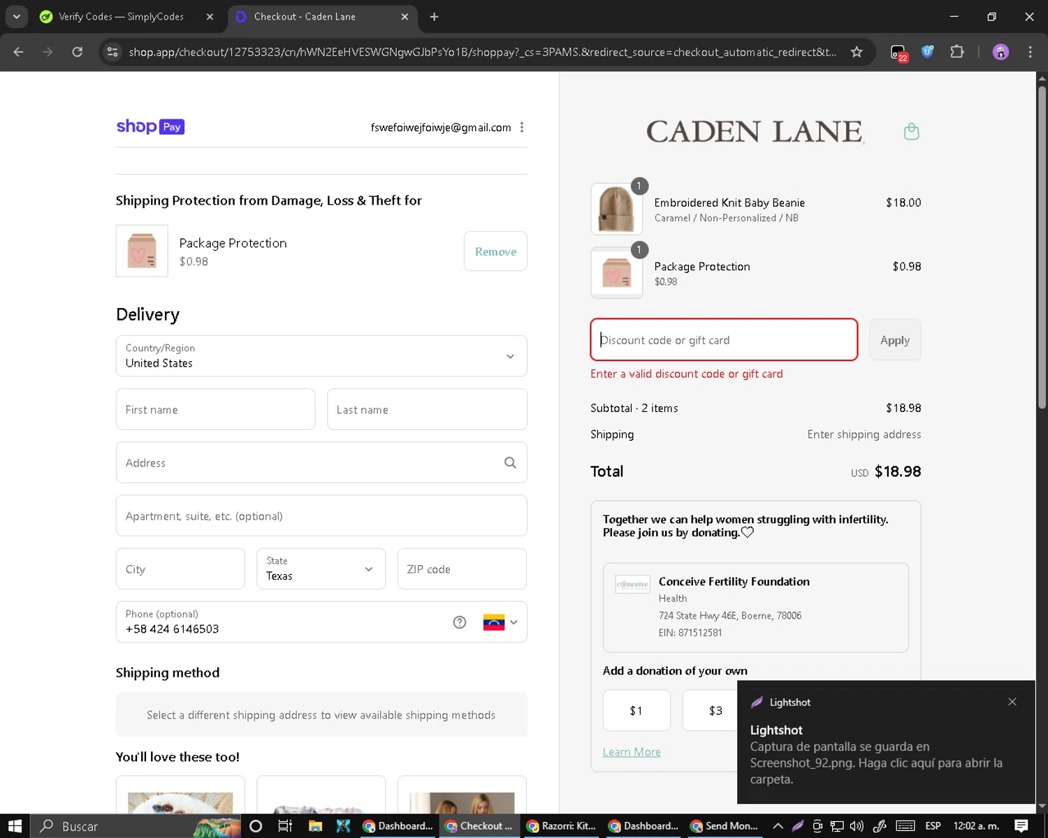Caden Lane discount code screenshot showing code RWALKER applied at Caden Lane checkout page. Uploaded by SimplyCodes community member PromoScout8746 on Aug 26, 2025
