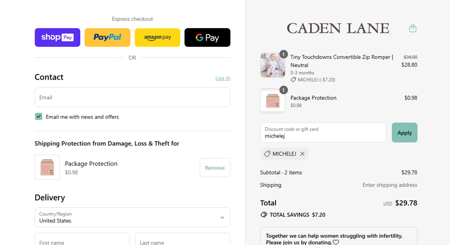 Caden Lane discount code screenshot showing code michelej applied at Caden Lane checkout page. Uploaded by SimplyCodes community member shark12 on Aug 22, 2025