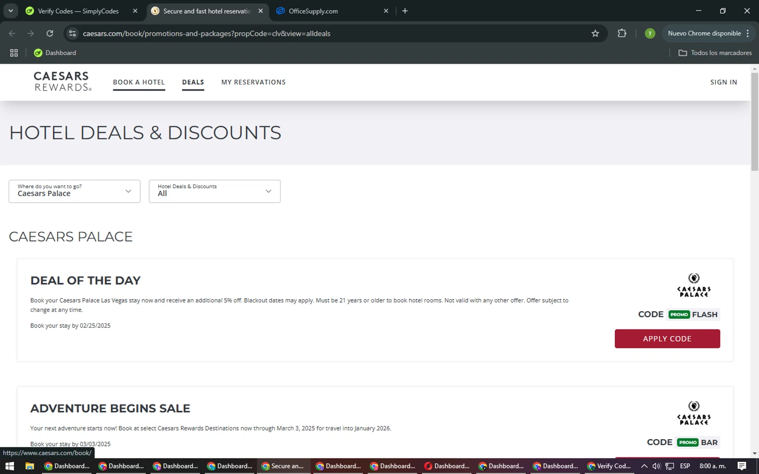Caesars Rewards promo code screenshot showing code LVAPS applied at Caesars Rewards checkout page. Uploaded by SimplyCodes community member NobleMaestro676 on Feb 24, 2025