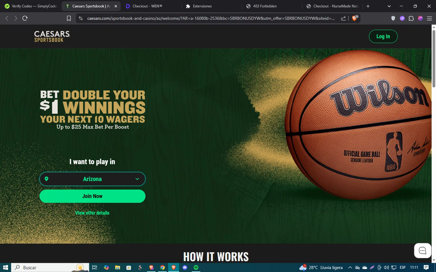 Caesars Rewards: Shows & Attractions promo code screenshot showing code SBRBONUSDYW applied at Caesars Rewards: Shows & Attractions checkout page. Uploaded by SimplyCodes community member SmartSaver5858 on Jun 21, 2025