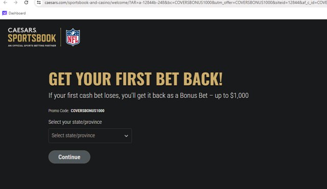 Caesars Sportsbook checkout page showing Caesars Sportsbook promo code box | Screenshot taken by SimplyCodes community member on Mar 30, 2024