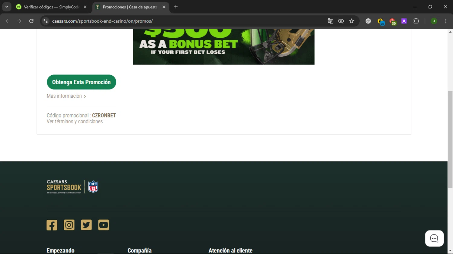 Caesars Sportsbook checkout page showing Caesars Sportsbook promo code box | Screenshot taken by SimplyCodes community member on Sep 15, 2024