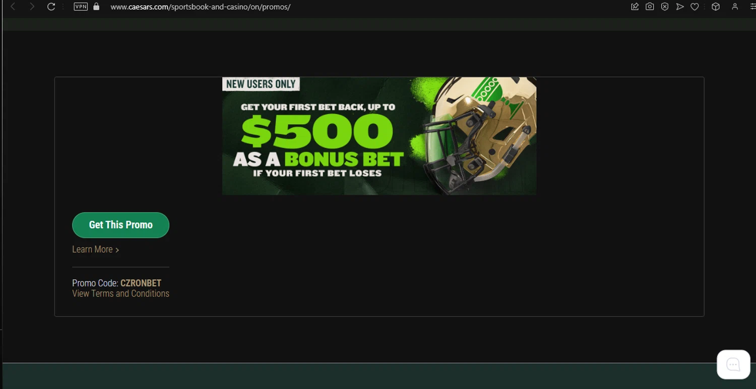 Caesars Sportsbook checkout page showing Caesars Sportsbook promo code box | Screenshot taken by SimplyCodes community member on Sep 14, 2024