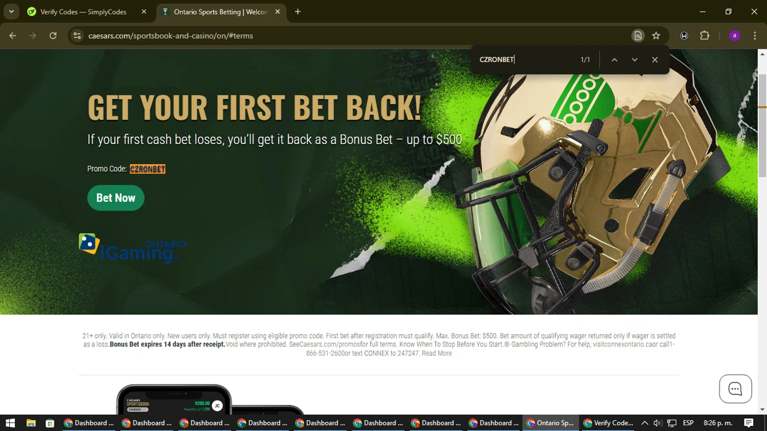 Caesars Sportsbook checkout page showing Caesars Sportsbook promo code box | Screenshot taken by SimplyCodes community member on Sep 15, 2024