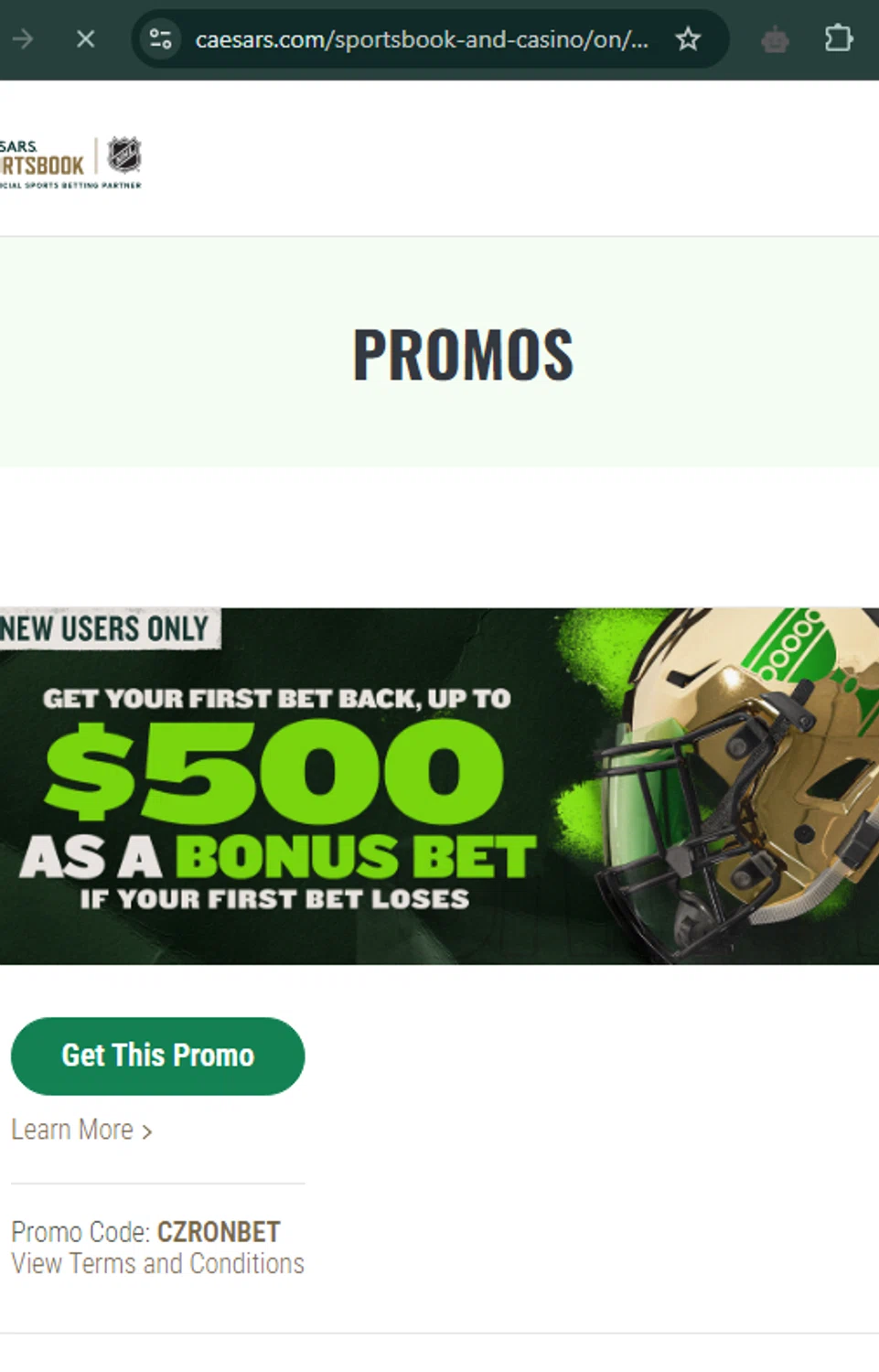 Caesars Sportsbook checkout page showing Caesars Sportsbook promo code box | Screenshot taken by SimplyCodes community member on Sep 15, 2024