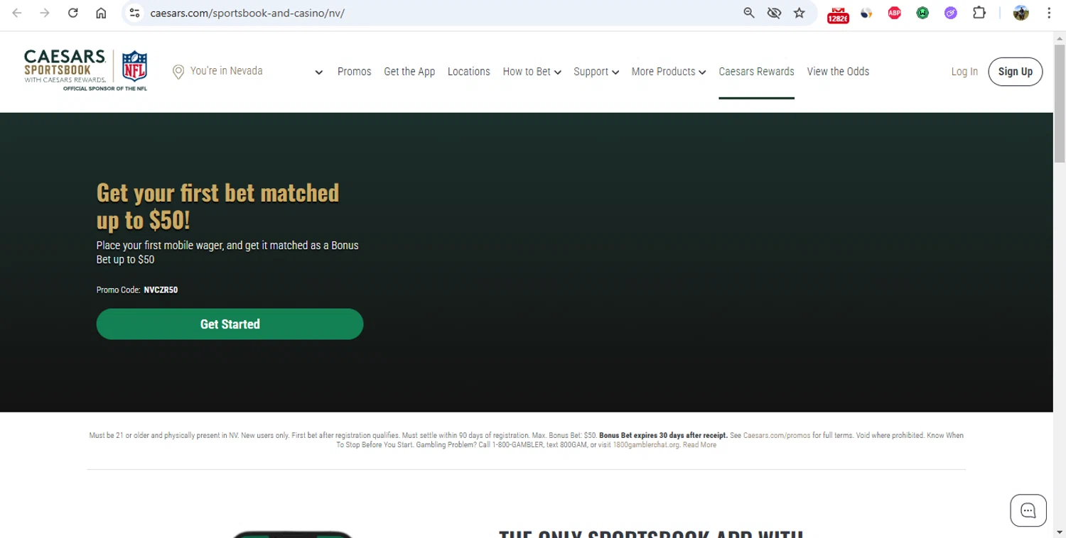 Caesars Sportsbook promo code screenshot showing code NVCZR50 applied at Caesars Sportsbook checkout page. Uploaded by SimplyCodes community member gonzalodamole on Jan 31, 2025