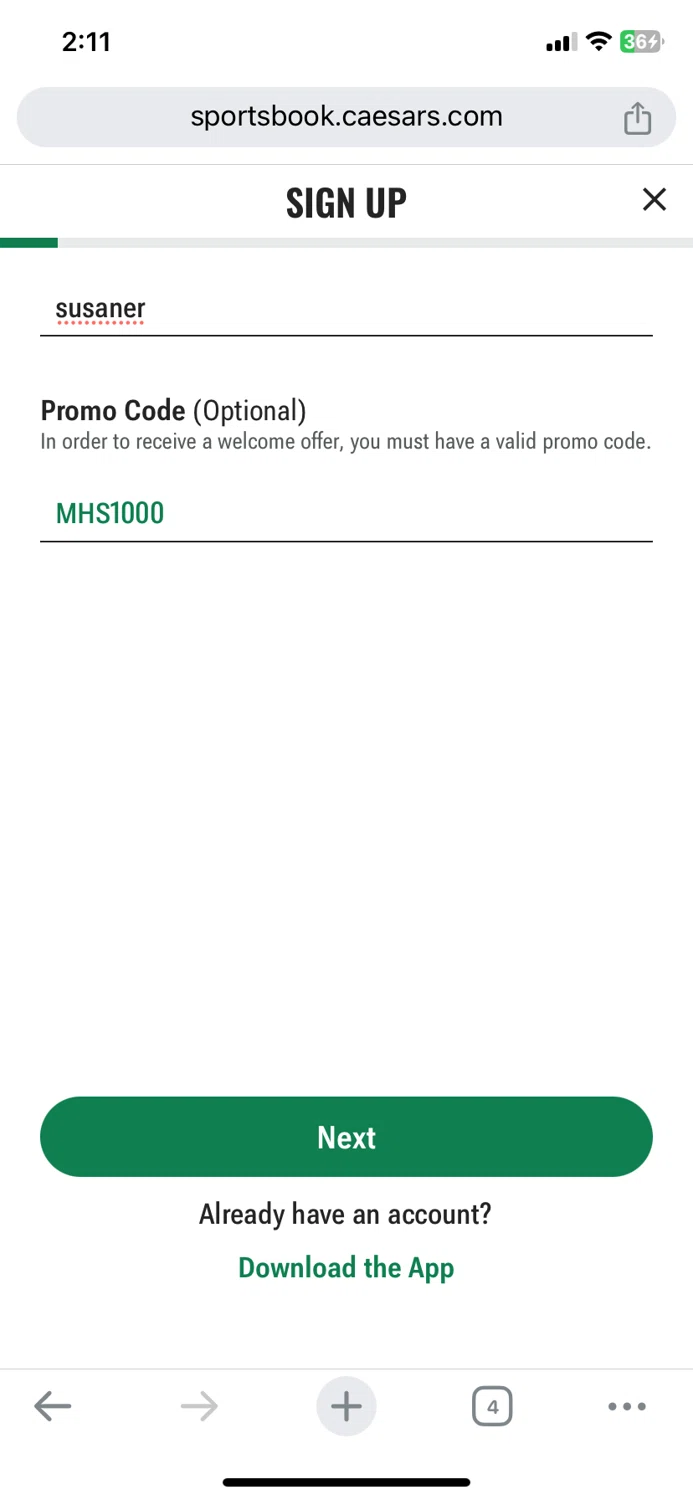 Caesars Sportsbook checkout page showing Caesars Sportsbook promo code box | Screenshot taken by SimplyCodes community member on Sep 14, 2024
