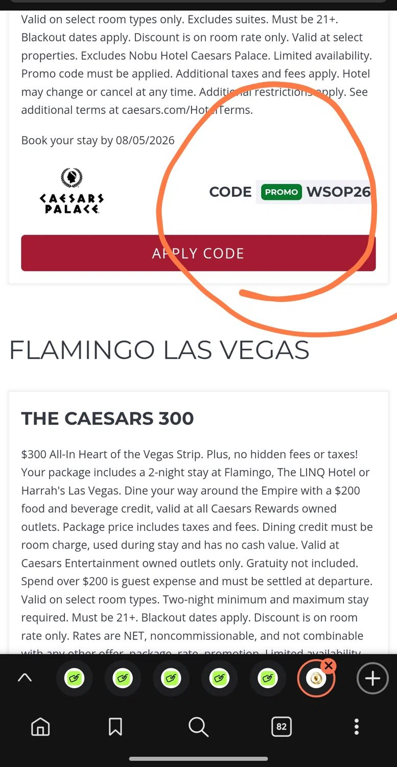 Caesars Sportsbook promo code screenshot showing code WSOP26 applied at Caesars Sportsbook checkout page. Uploaded by SimplyCodes community member Dejadepicharme on Feb 14, 2026
