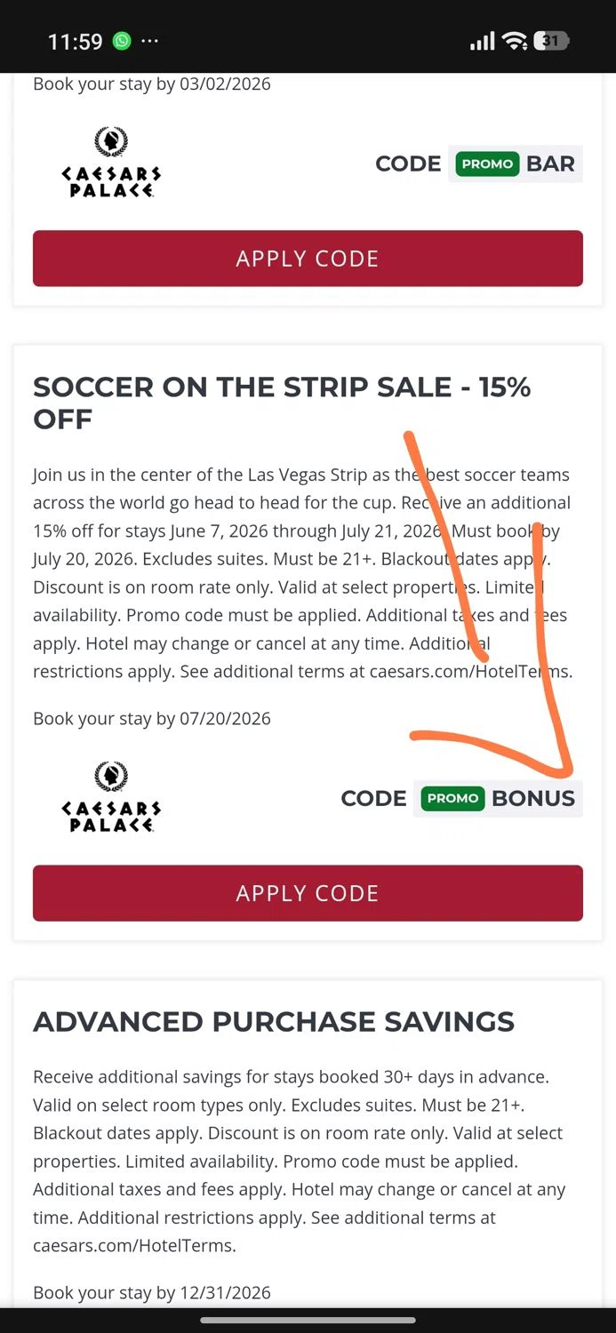 Caesars Sportsbook promo code screenshot showing code BONUS applied at Caesars Sportsbook checkout page. Uploaded by SimplyCodes community member Dejadepicharme on Jan 6, 2026
