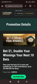 Caesars Sportsbook coupon verification screenshot