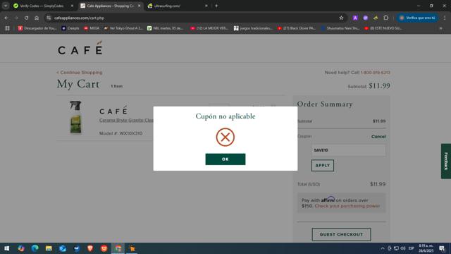 Cafe Appliances checkout page showing Cafe Appliances coupon code box | Screenshot taken by SimplyCodes community member on Jun 28, 2025
