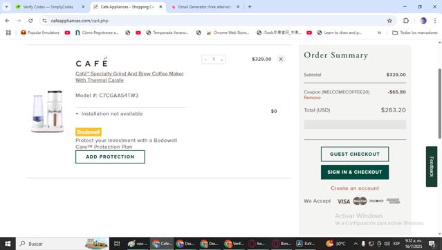 Cafe Appliances checkout page showing Cafe Appliances coupon code box | Screenshot taken by SimplyCodes community member on Jul 16, 2025