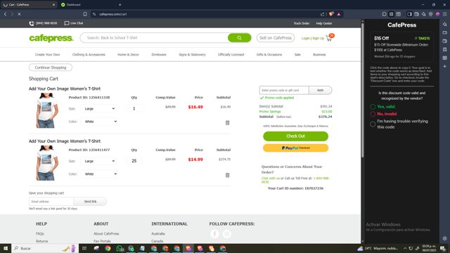 CafePress checkout page showing CafePress promo code box | Screenshot taken by SimplyCodes community member on Jul 9, 2025