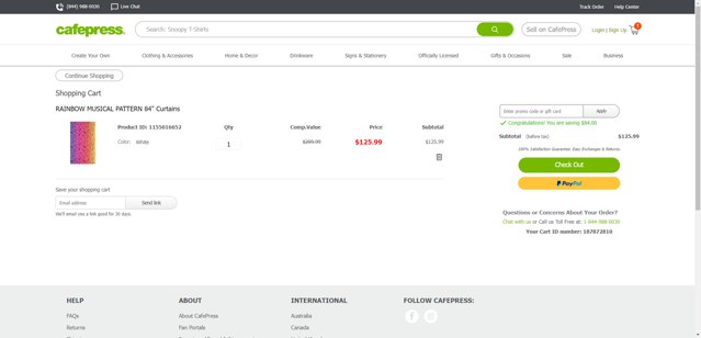 CafePress checkout page showing CafePress promo code box | Screenshot taken by SimplyCodes community member on Aug 19, 2025