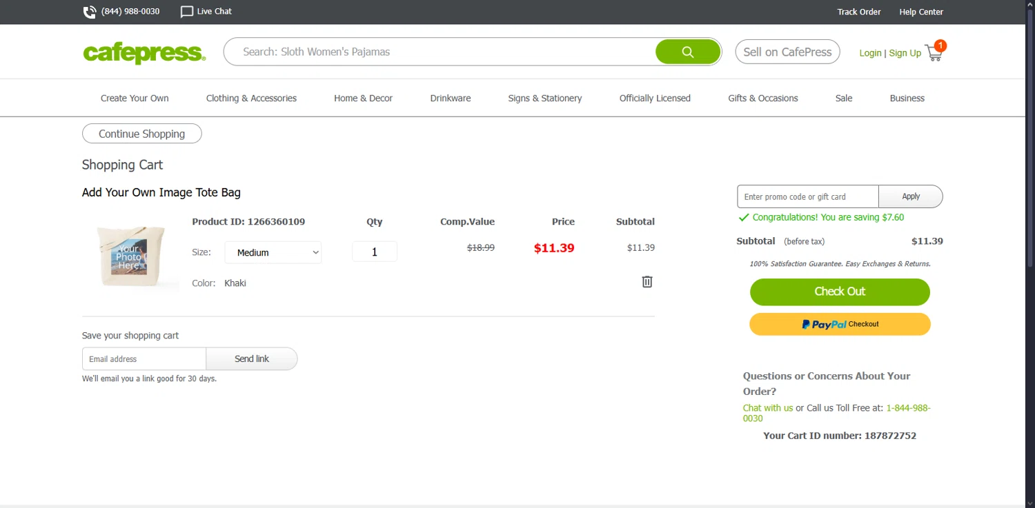 CafePress promo code screenshot showing code SMSWELCOME24 applied at CafePress checkout page. Uploaded by SimplyCodes community member Serdanvz on Aug 19, 2025
