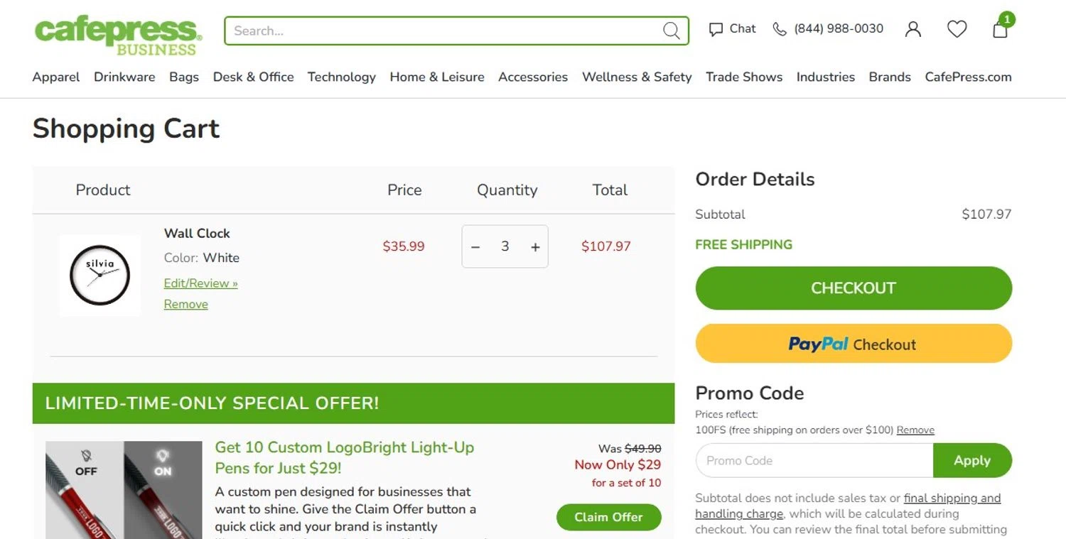 CafePress promo code screenshot showing code 100FS applied at CafePress checkout page. Uploaded by SimplyCodes community member angelfigueroa2008 on Aug 17, 2025